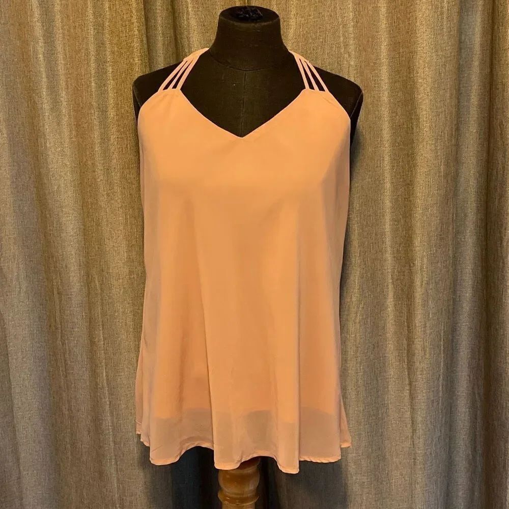 Japna Women's Peach V-Neck Flowy Strappy Racerback Sleeveless Blouse Top Medium